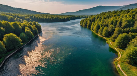 Aerial view of the river Katun in the Altai mountains.