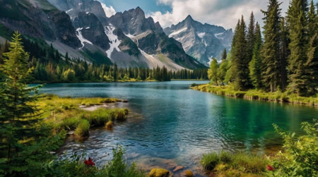 Beautiful mountain lake with clear turquoise water in summer.の写真素材