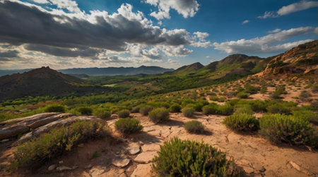 Panoramic view of the desert and mountainsの写真素材