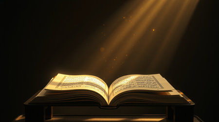 Open book with rays of light on a dark background. 3d renderingの写真素材
