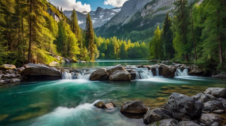 Mountain river in the Dolomites, Italy. Long exposureの写真素材