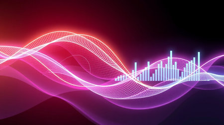 abstract wave background with music equalizer, 3d render illustration