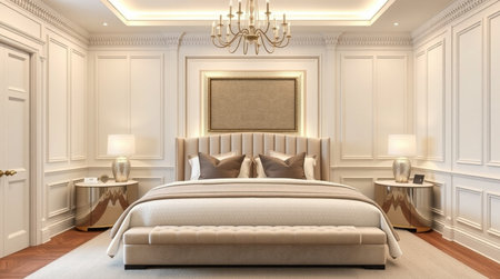 3d rendering luxury classic bedroom suite in classic style with wood floorの写真素材