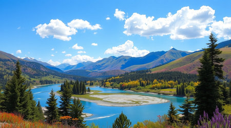 Mountain lake in the autumn. Altai, Siberia, Russiaの写真素材