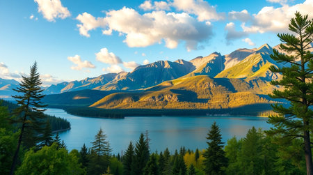 Panoramic view of Lake Louise in Banff National Park, Canadaの写真素材