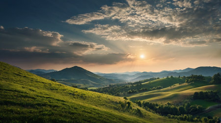 Majestic sunset in the mountains landscape.