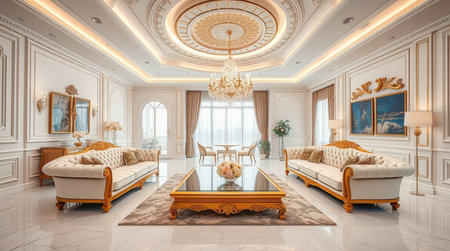 Luxury interior of living room in classic style. 3d renderの写真素材