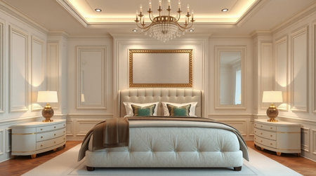 3d rendering luxury classic bedroom suite in classic style with gold frameの写真素材