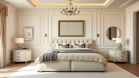3d rendering luxury bedroom suite in classic style with bedside table