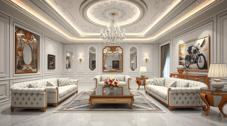 Luxury living room in classic style - 3D rendering.