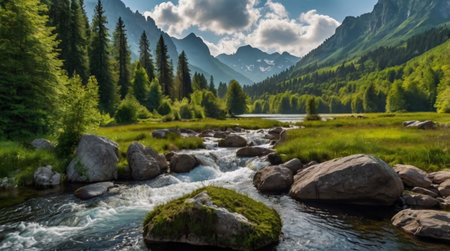 Mountain river in the Carpathian mountains.の写真素材