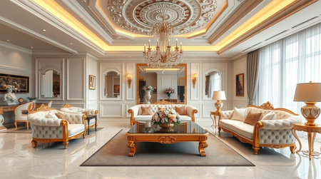 Luxury living room interior in classic style. 3D rendering
