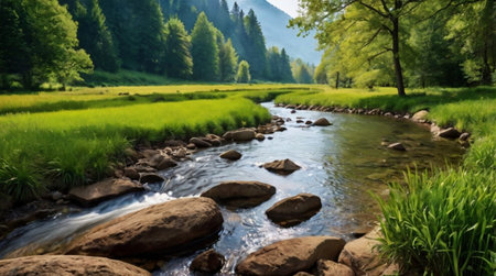 Landscape with a mountain river in the Carpathians, Ukraineの写真素材