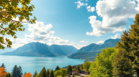 Panoramic view of Lake Wakatipu, Queenstown, New Zealandの写真素材