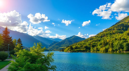 California, United States. Lake with mountains.の写真素材