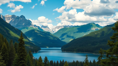 Beautiful mountain lake in the mountains. Panoramic view.の写真素材
