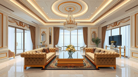 Luxury living room in classic style. 3D rendering.の写真素材