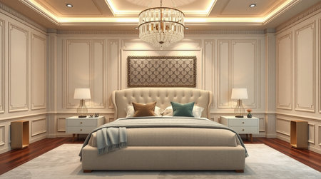 Bedroom interior. 3d illustration. Interior of a luxury hotel.