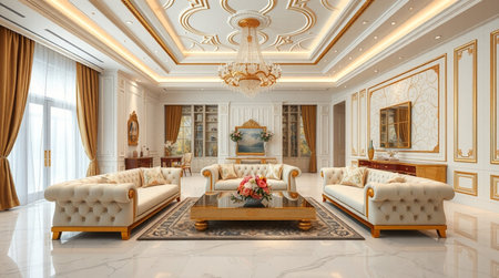 Luxury living room with classic furniture. 3D rendering.