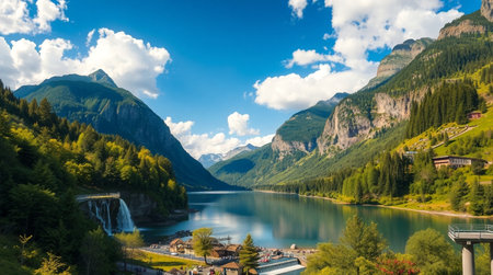 Panoramic view of the Bohinj lake, Slovenia.の写真素材