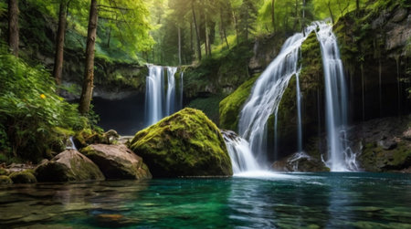 Beautiful waterfall in deep forest. Waterfall in deep forest.の写真素材