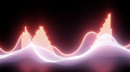 abstract 3d illustration of equalizer sound waves on dark background