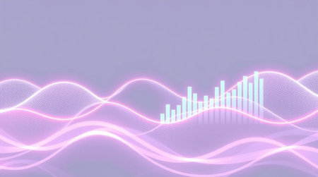 3d rendering of a sound wave with equalizer made of neon lightsの写真素材