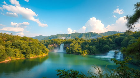 Panoramic view of waterfall in Plitvice Lakes National Park, Croatia