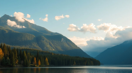 Mountains and lake in Canadian Rockies. Panoramic view.の写真素材