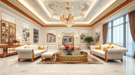 Luxury living room interior in classic style. 3D rendering