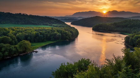 Sunset over the river Dniester