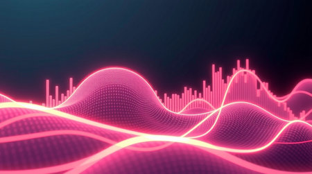 abstract 3d rendering of sound wave with music equalizer on dark background