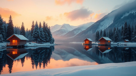 Fantastic winter landscape of a lake, Europe.の写真素材