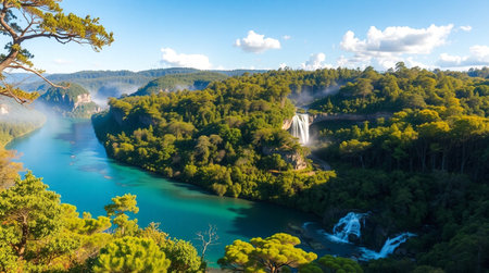 Panoramic view of Plitvice Lakes National Park in Croatiaの写真素材