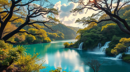 Beautiful waterfall in Plitvice Lakes National Park, Croatia.の写真素材