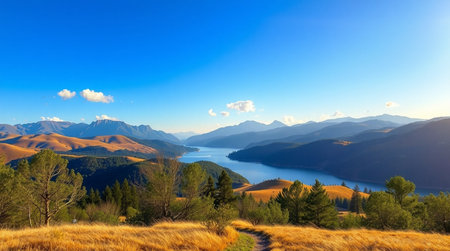 Panoramic view of Lake Wakatipu, Queenstown, New Zealandの写真素材