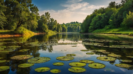 Panoramic view of a beautiful lake in the middle of the forest