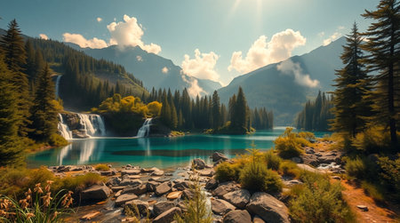 Beautiful view of the turquoise lake in the mountains.の写真素材