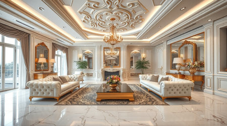 Luxury living room interior in classic style. 3d render