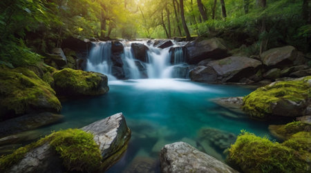 Beautiful waterfall in the deep forest of Thailand. Long exposure.