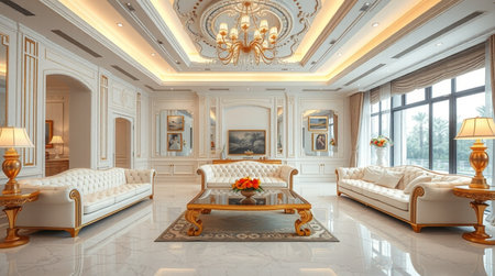 Luxury living room interior in classic style. 3D renderingの写真素材