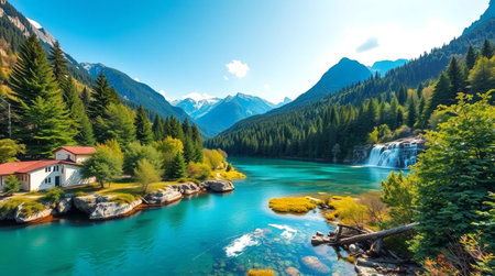 Fantastic panoramic view of the turquoise emerald water. Popular travel destination.の写真素材