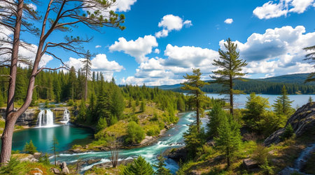 Panoramic view of the beautiful Horseshoe Falls in Jasper National Park, Alberta, Canadaの写真素材