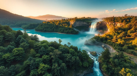Aerial view of waterfall in Plitvice Lakes National Park, Croatia