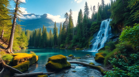 Beautiful waterfall in the mountains. Picturesque summer landscape in the mountains.の写真素材