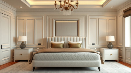 Luxury bedroom in classic style. 3d render illustration.の写真素材