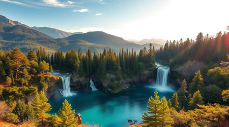 Panoramic view of beautiful turquoise mountain lake