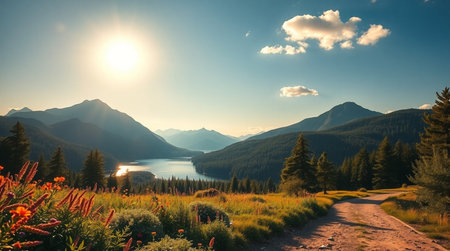 Sunset in Glacier National Park, Montana, United States. Beautiful summer landscape.