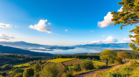 Panoramic view of Lake Maggiore in summer, Italyの写真素材