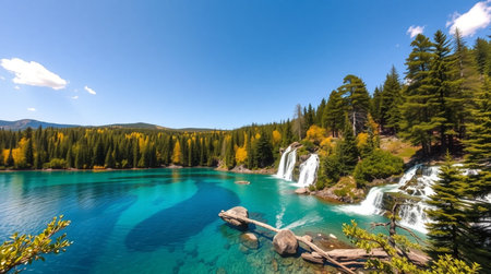Waterfalls in Jiuzhaigou, Sichuan Province, Chinaの写真素材
